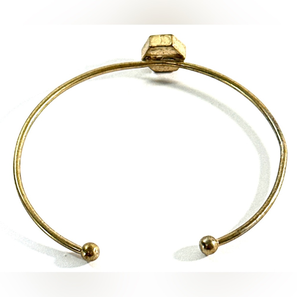 Brass Tone Bangle Bracelet W/Blue Drusy Quartz Stone Adjustable - Picture 6 of 6